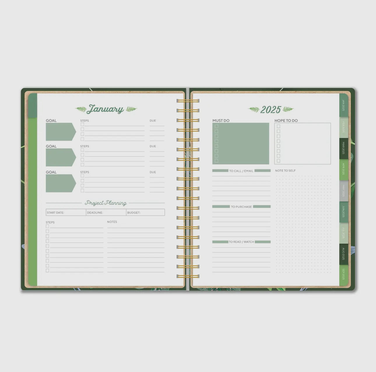 2025 Greenery Deluxe Hardcover Planner